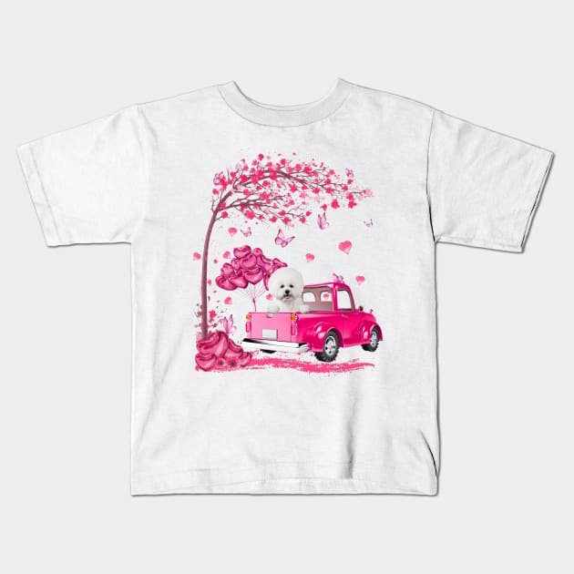 Valentine's Day Love Pickup Truck Bichon Frise Kids T-Shirt by SuperMama1650